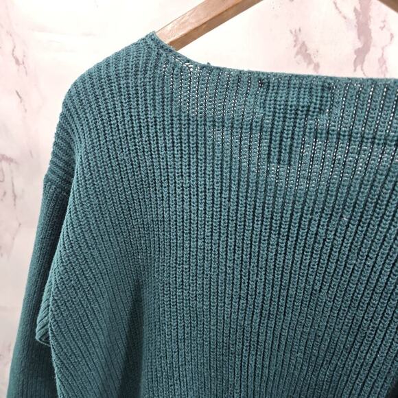 Vintage Sweater Womens Large 90s Green Crop Cotton Ramie Forest Dark - Picture 6 of 10